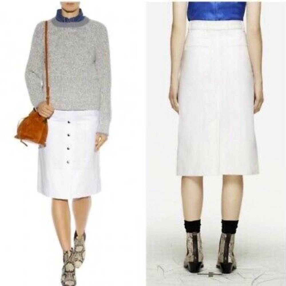 Rag & Bone White Denim Branson Belted Midi Skirt (Size 00)